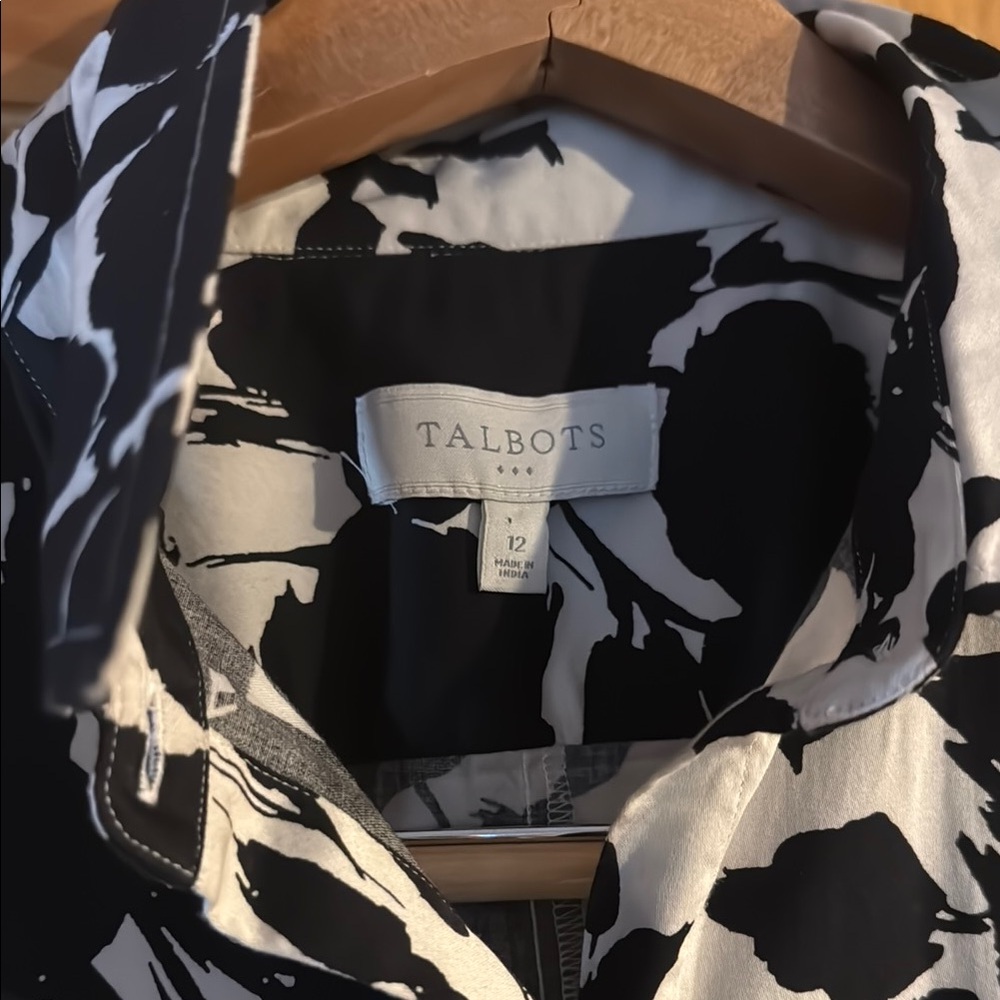 Talbots Black and White Floral Sleeveless Dress